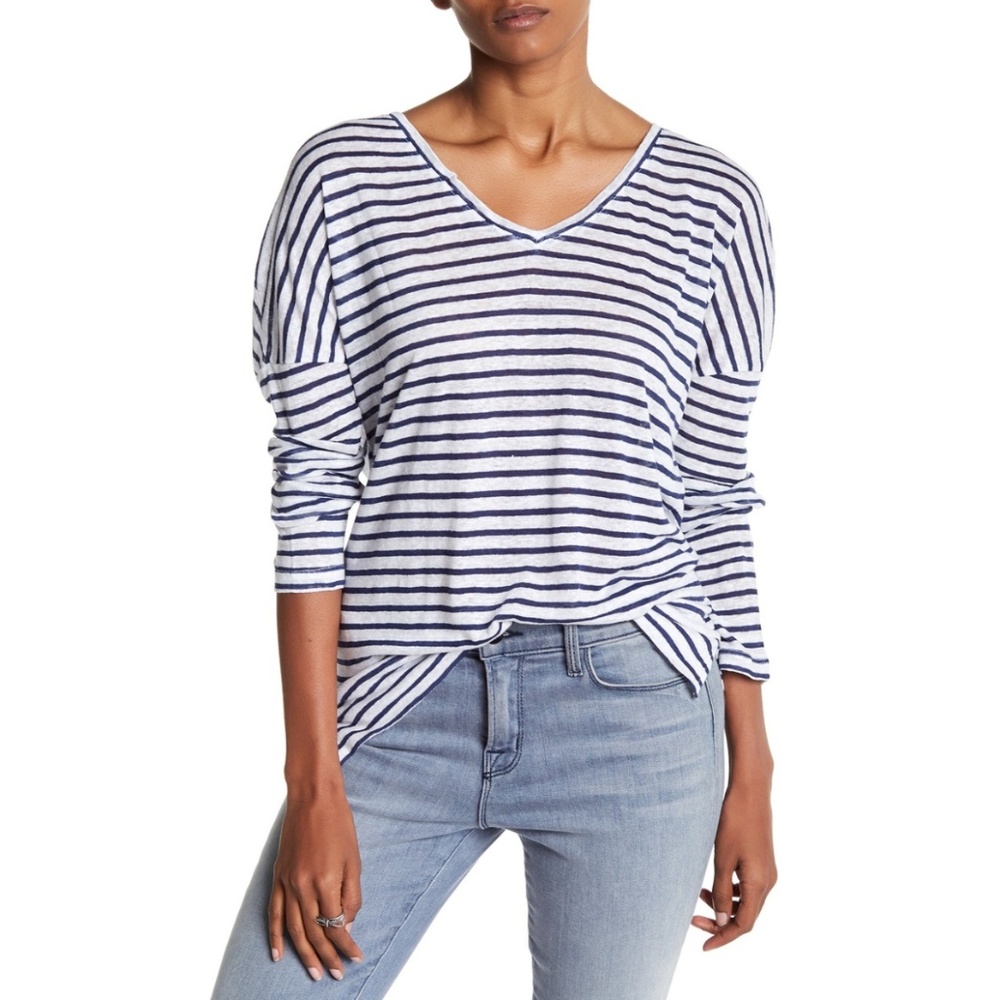 Cupcakes & Cashmere Striped Linen Top, Sz M - Picture 1 of 6